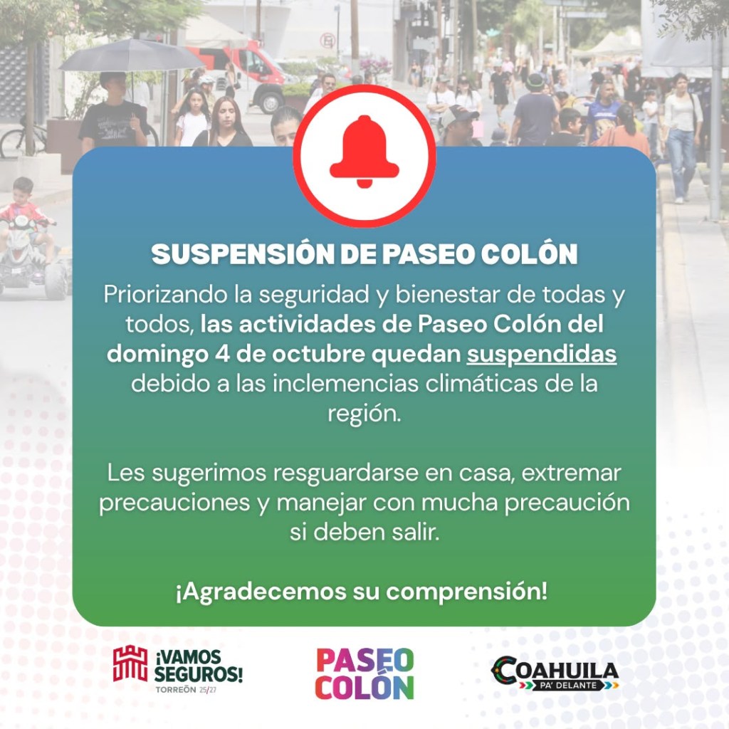 ANTE PRONÓSTICO DE LLUVIAS, PASEO COLÓN NO SE REALIZARÁ ESTE&nbsp;DOMINGO