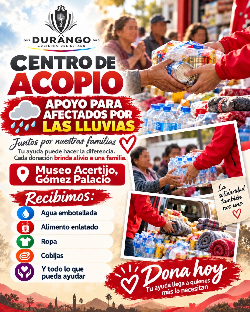 Gobierno del Estado recibe ayuda para las familias afectadas por las lluvias en el Centro de Acopio del&nbsp;Acertijo